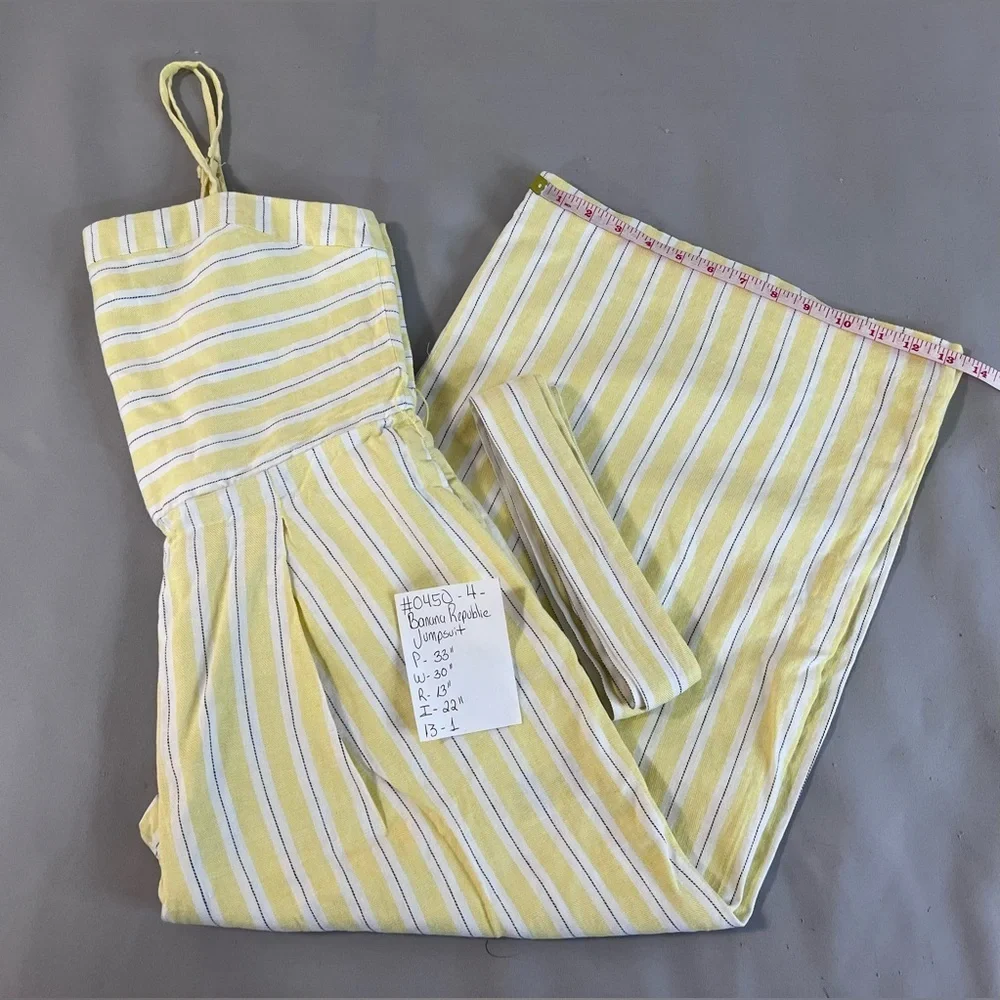 Banana Republic Women Yellow Stripe Linen-Cotton Cropped Jumpsuit‎ sz 4